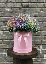Цветочная композиция из Гипсофила и Розы в шляпной коробке в Биорках