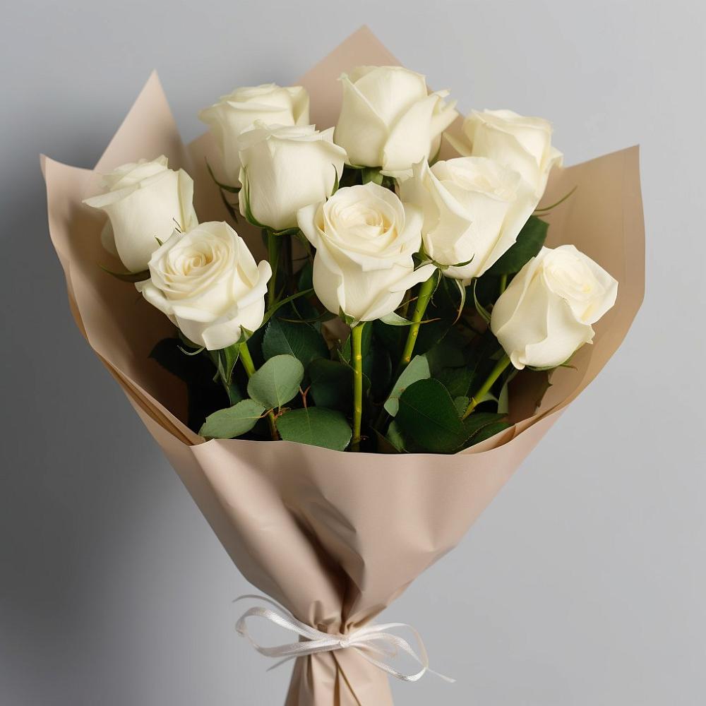 Букет 9 Белых роз Эдлесс Лав в Биорках