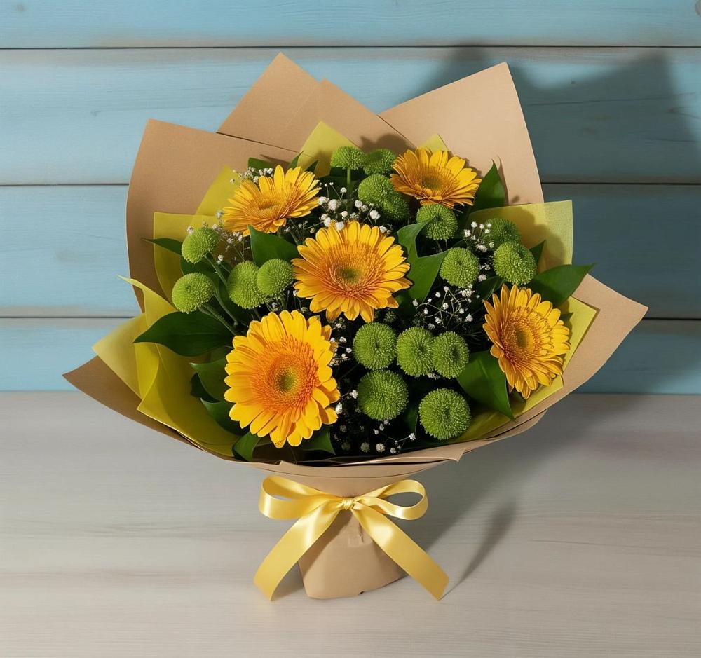 Букет цветов из: Герберы и Хризантемы в Биорках