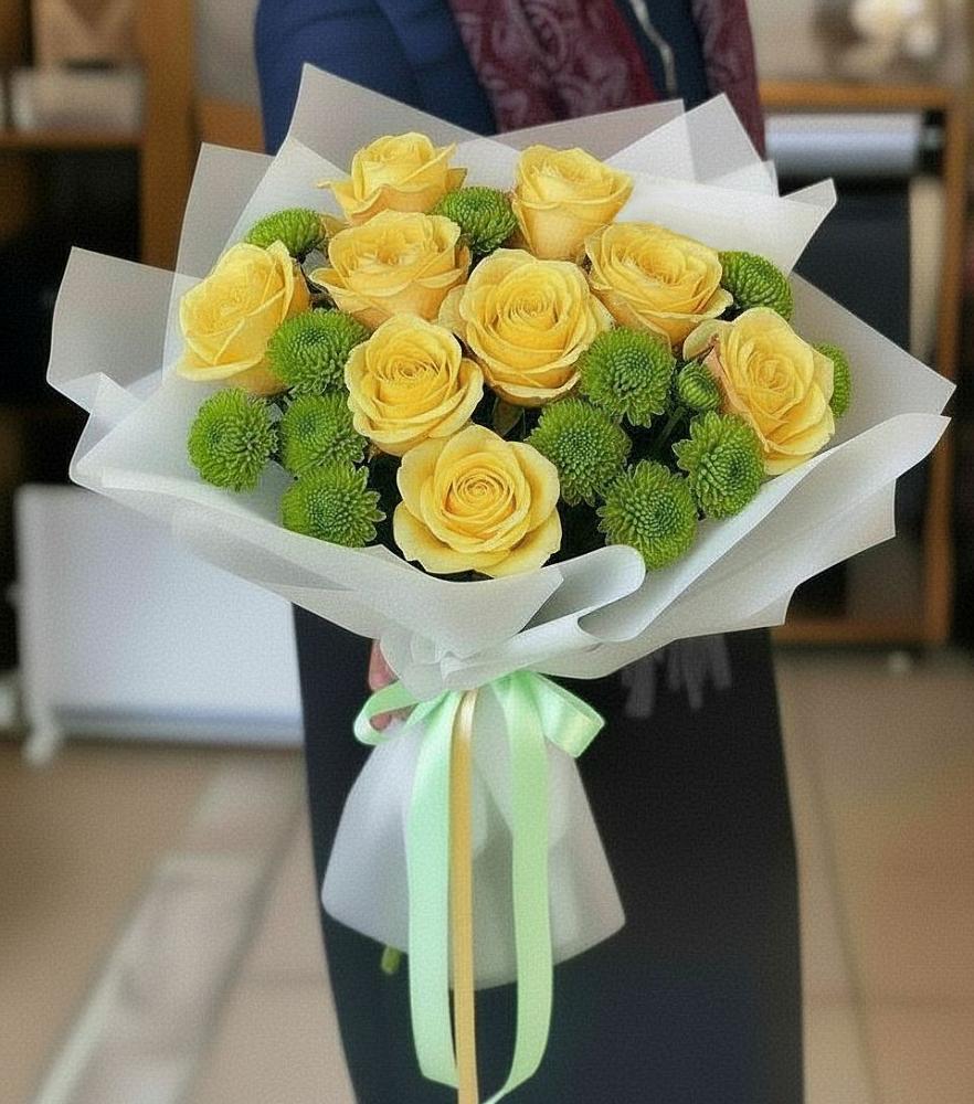 Букет цветов из: Хризантемы и Розы в Биорках