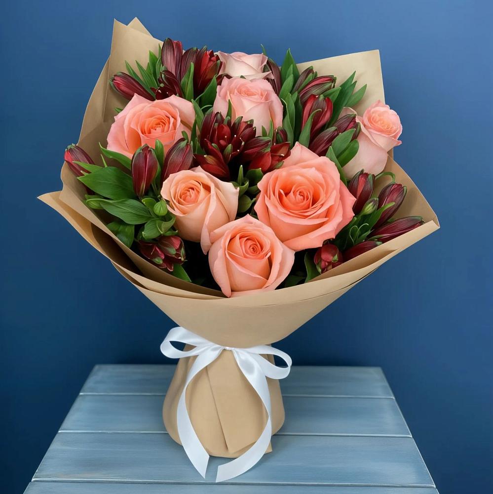 Букет цветов из: Розы и Альстромерии в Биорках