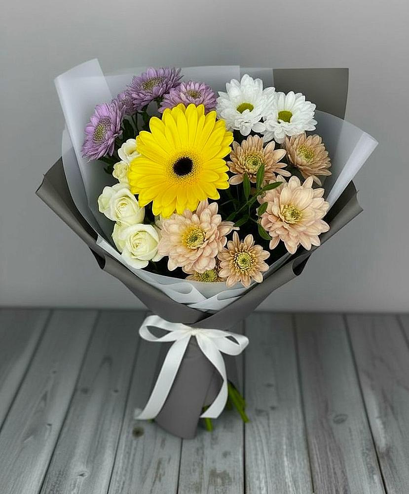 Букет цветов из: Розы, Герберы и Хризантемы в Биорках