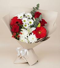 Букет цветов из:  Розы, Хризантемы, Герберы и Лилии в Биорках