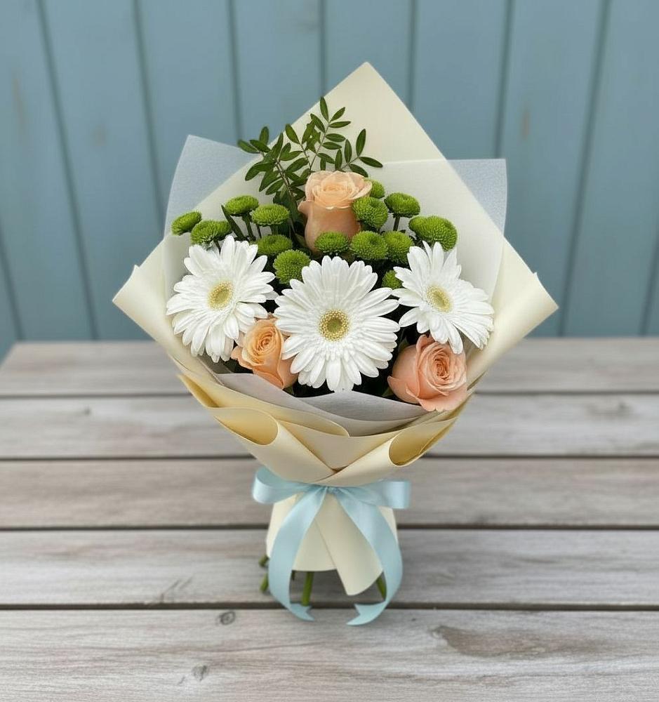 Букет цветов из: Герберы, Розы и Хризантемы в Биорках