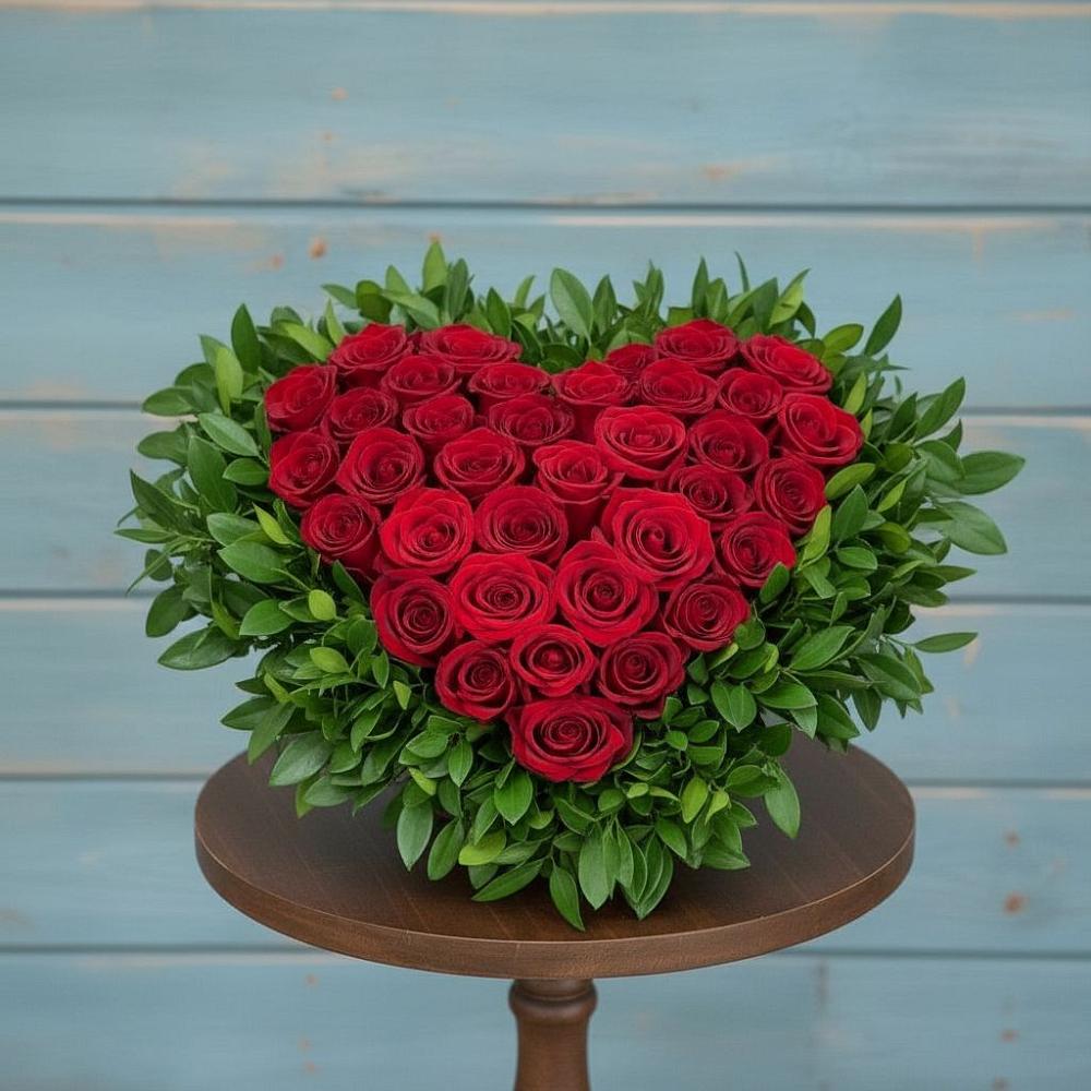 Цветочная композиция из Розы в виде сердца в Биорках