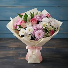 Букет цветов из:  Хризантемы, Альстромерии и Розы в Биорках