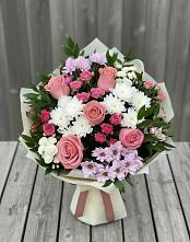 Букет цветов из:  Альстромерии, Гвоздики, Розы и Хризантемы в Биорках