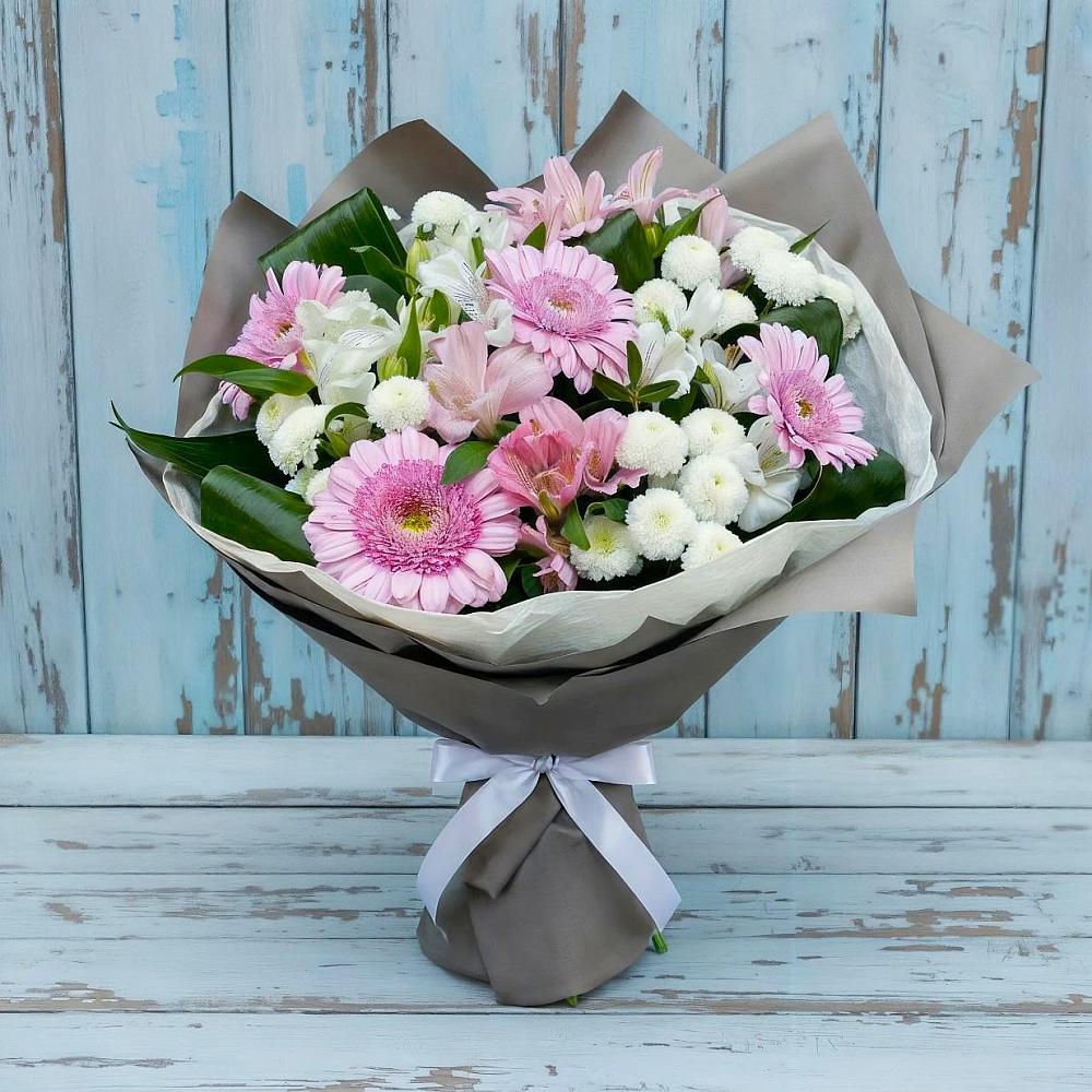 Букет цветов из: Герберы, Альстромерии и Хризантемы в Биорках