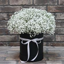 Цветочная композиция из Гипсофила в шляпной коробке в Биорках