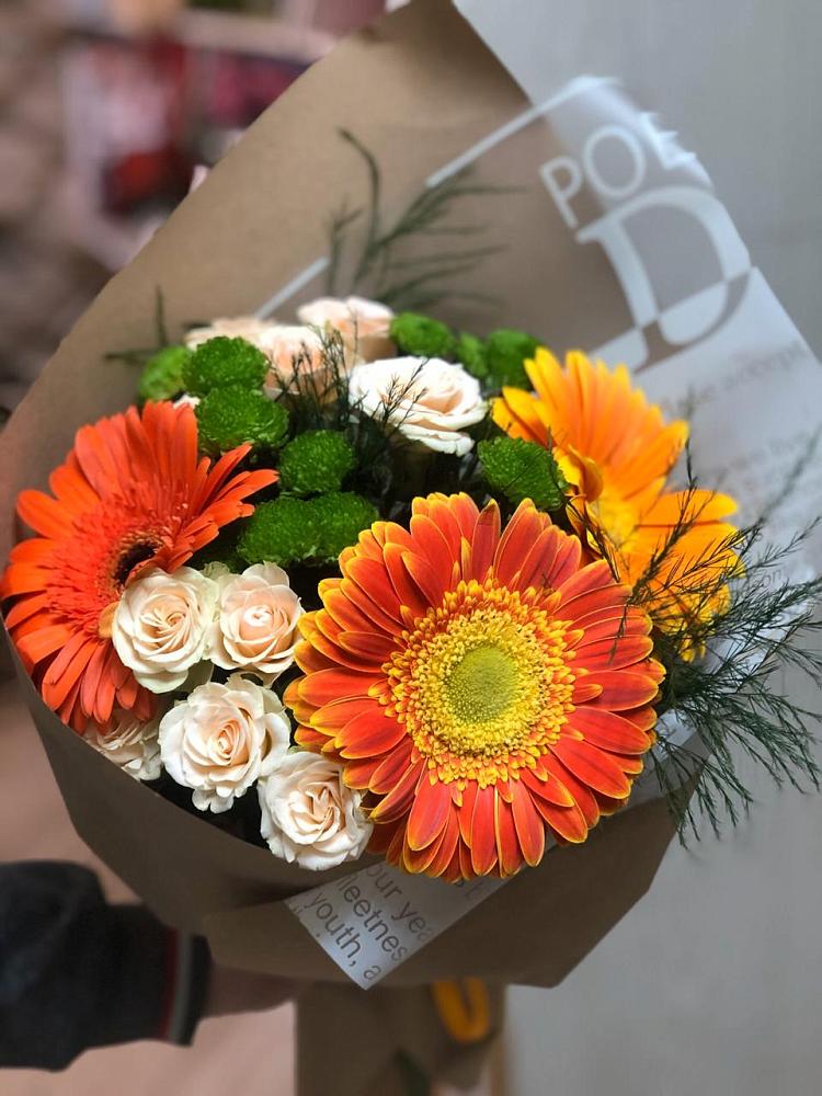 Букет цветов из: Герберы, Хризантемы и Розы в Биорках